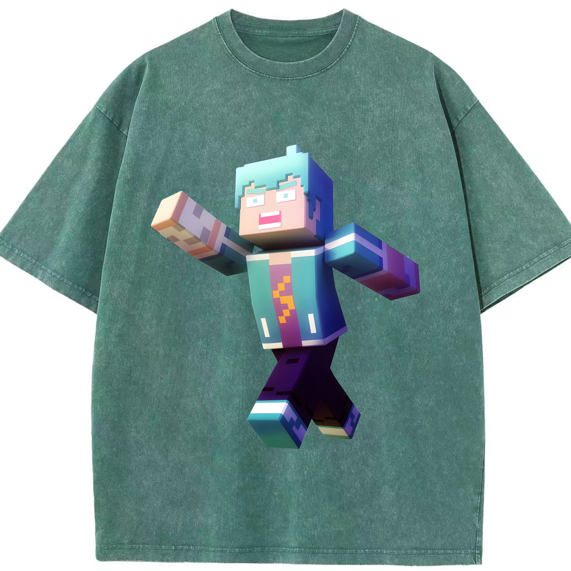 （画像用） マインクラフト ブロックの世界 Minecraft MC Block world 綿100% ヴィンテージ風 半袖Tシャツ（フロントプリント）